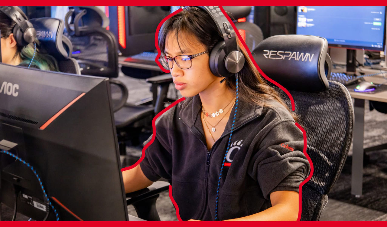 Asian female student on computer